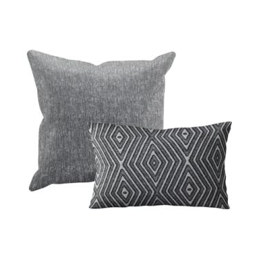 Imagem de kit 2 Capas Almofada Tear Alto Padrão luxo 45x45 + 30x50 Vr (KIT C 21 Cinza Grafite Preto Branco Marfim - KIT C SOFA ENCOSTO ALGODAO JACQUARD)