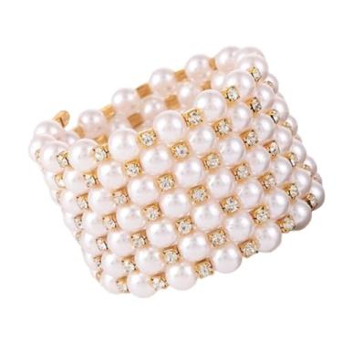 Imagem de KIFEDSLJ Imitition Pulseira elástica de pérolas, multicamadas, grossa, pérola, cristal, pulseira elástica para mulheres, joias de casamento, elastic, imitação de pérola, Sem pedra