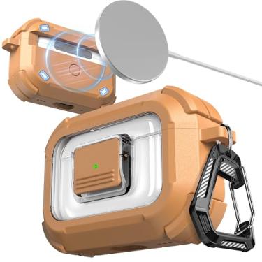 Imagem de RFUNGUANGO Capa protetora compatível com AirPods Pro 3ª geração com kit de limpeza, compatível com Magsafe, trava automática magnética para iPod Pro (cabo USB-C/Lightning) - marrom