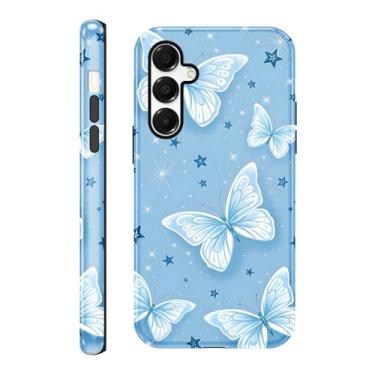 Imagem de FBHGLOA Capa para Galaxy A16 5G 6,7 polegadas Blue Butterflies Star Phone Case, Estética Cool Brilhante Glitter Céu Estrelado Padrão Prevenção de Queda Brilhante Híbrido 2 Camadas Capa de Telefone