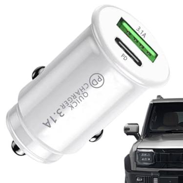 Imagem de Shakven Adaptador de carregador de telefone para carro, adaptador de porta de carregamento para carro | Adaptador de carregador de carro A+C tipo C - Adaptador pequeno USB do carregador 3.1A para