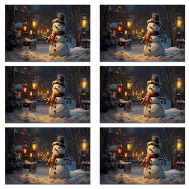 Imagem de Conjunto de 6 jogos americanos de boneco de neve de Natal, linho lavável para o Natal, Ação de Graças, festa e jantar diário, tapetes de mesa decorativos de inverno para mesa de 4 a 6 pessoas