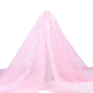Imagem de HOBBIESAY Tecido de tule com glitter rosa de 3 jardas tecido de lantejoulas brilhantes lantejoulas estrelas tule volume para arco de casamento saia tutu embrulho de presente decoração de festa véu de