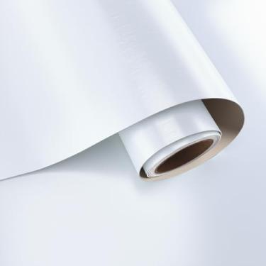 Imagem de VaryPaper Papel de contato de aço inoxidável escovado branco brilhante de 61 cm x 404 cm para geladeira, papel de parede branco metálico à prova d'água para bancadas de lava-louças