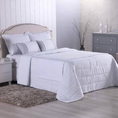 Imagem de Kit Peseira 5 Peças para Cama Casal Queen, Peseira e Almofadas Cheias Decorativas, Percal 300 Fios, Branco