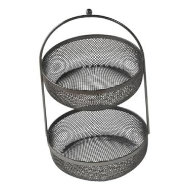 Imagem de Baoblaze Cesta de frutas grande com duas camadas, bandeja versátil para servir frutas, suporte para armazenamento de frutas, fruteira de arame metálico para, Preto