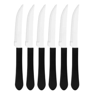 Imagem de Kit Jogo De 6 Facas de Mesa - Conjunto de Faca Com Lâminas Em Aço Inox, Durabilidade Profissional e Cabo Preto Para Restaurantes, Hotéis, Bufês, Cafés e Eventos, Utensílios de Cozinha