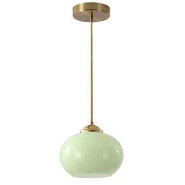 Imagem de Luminária pendente de vidro verde, luminárias pendentes redondas douradas escovadas para ilha de cozinha, luminária pendente grande em formato de globo, luminária suspensa única, lustre nórd