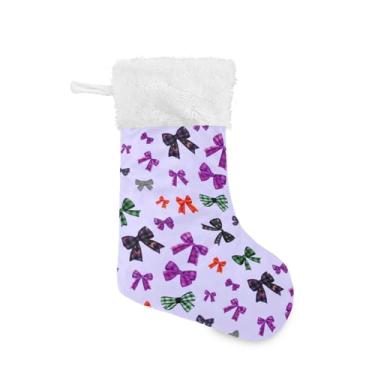 Imagem de Wassud Meia de Natal fofa com laços decorativos de punho branco 45,7 cm grande para decoração de lareira de lareira 1 pacote