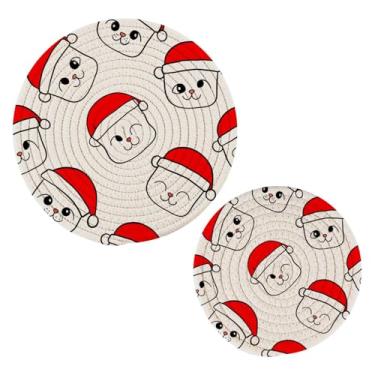 Imagem de Wassud Conjunto de trivet de chapéu de Natal para pratos quentes, porta-panelas redondas de algodão, almofadas quentes, porta-copos elegantes, decoração de cozinha e acessórios, 2 peças