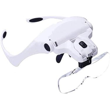 Imagem de uhyOHF Lupa de faixa de cabeça, lupa digital portátil, lupa de faixa de cabeça com 2 luzes de LED - Suporte de lupa de cabeça de leitura mãos livres, lupa de luz, 5 lentes substituíveis (