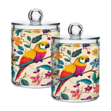 Imagem de CEBUGI Dispensador de suporte Qtip para cotonetes, bolas, almofadas de fio dental palitos de papagaio flor boticário de plástico transparente com tampa acessórios essenciais de banheiro, decoração, 2