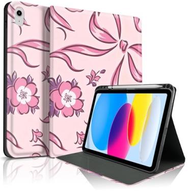 Imagem de Lyfatz Capa para iPad 11th (A16) 27.9 cm 2025 / 10ª geração 10.9 cm 2022, lindas flores floridas elegante design estética capa protetora com suporte para lápis, antiderrapante, antichoque - laço