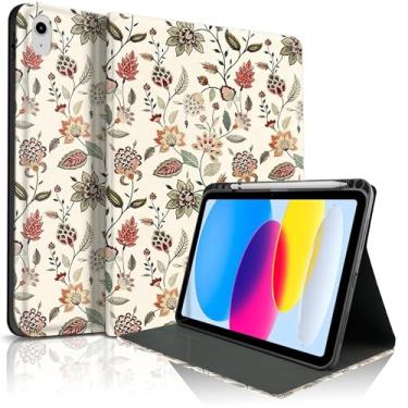 Imagem de Lyfatz Capa para iPad 11th (A16) 27.9 cm 2025/10ª geração 10.9 cm 2022, flores fofas, floridas, elegante, design estético, capa protetora com suporte para lápis, antiderrapante, antichoque - floral