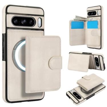 Imagem de Carteira removível para Google Pixel 8 Pro, compatível com Magsafe, capa de carregamento sem fio com suporte para cartão, compartimento para dinheiro, capa à prova de choque 2 em 1 (branca)