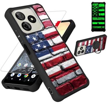 Imagem de jioeuinly Capa para celular compatível com BLU G65L / Pinwheel Genesis 4 [com protetor de tela de vidro temperado][PC rígido + silicone macio][suporte para anel] [efeito luminoso] YGH-GQ