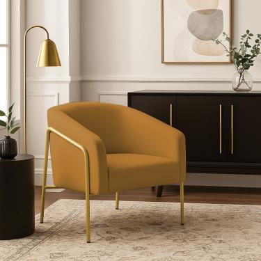 Imagem de Poltrona Sala Decorativa Stella Base Alta Tubo Dourado Veludo Mostarda D03 - D'Rossi