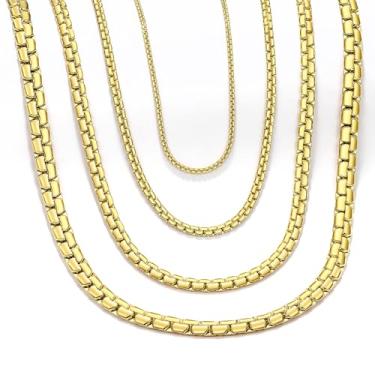 Imagem de Corrente redonda quadrada de 3 a 6 mm da ChainsHouse para homens, mulheres, 46 a 76 cm, disponível sob medida, aço inoxidável 316L/banhado a ouro 18 K (caixa de presente enviada) Dourado