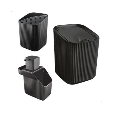 Imagem de Kit Pia Porta Detergente Lixeira 3l Escorredor De Talher Usual Utilida