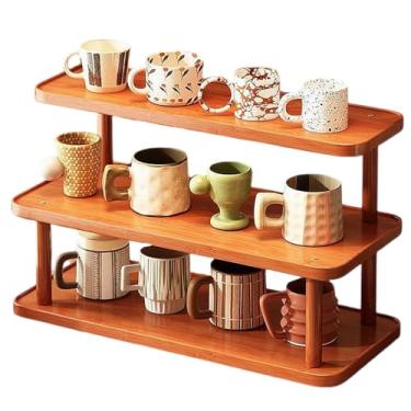 Imagem de Dreamhousey Organizador de especiarias de bancada de cozinha de 3 camadas, prateleira de copos, armário doméstico para canecas de café, cômoda simples, mesa de madeira, pequeno rack de armazenamento