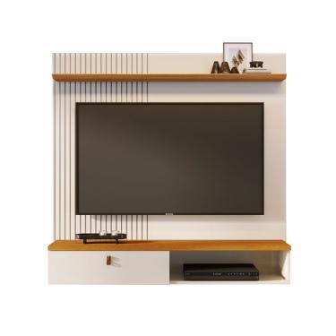 Imagem de Painel com Rack Suspenso para TV até 55 Polegadas Iris 1 Porta Off White e Cinamomo
