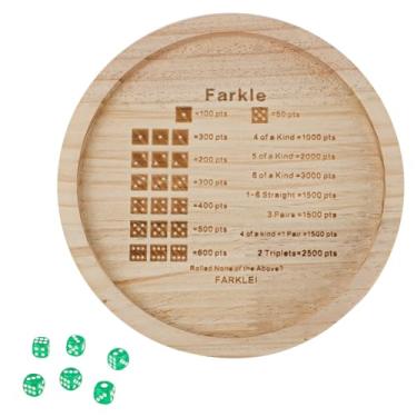 Imagem de 7 Inch Farkle Dice Tray, Wooden Dice Tray for Farkle Classic Dice Game with 6 Dice Round Dice Tray for Rolling for Family Party Travel Board Game Adults Kids