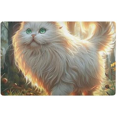 Imagem de Capacho de impressão de gato branco fofo personalizado tapete de chão engraçado tapetes internos impermeáveis para entrada tapetes antiderrapantes para entrada interior 81 cm x 50 cm