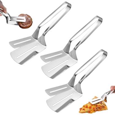 Imagem de Braçadeira de grelha de aço inoxidável, espátula de grampo de grelha, pinça de espátula de cabo estendido anti-queimadura, pinças de cozinha de aço inoxidável para grelhar carne, peixe e panquecas (3