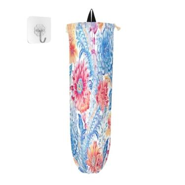 Imagem de Paisley azul e vermelho em suportes de saco plástico branco, suporte de sacola de supermercado para sacolas plásticas, bolsa de armazenamento de cozinha, 1 pacote