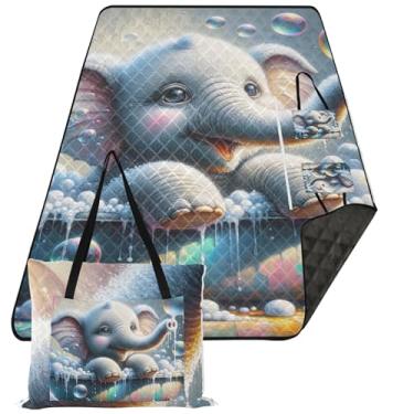 Imagem de TSENQUE Lindo tapete dobrável de elefante para banho, cobertor de praia, impermeável, à prova de areia, tapete de acampamento infantil para grama, 203 x 152 cm