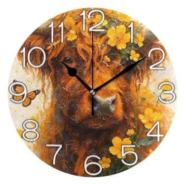 Imagem de GAIGEO Relógio de parede analógico decorativo operado por bateria relógio de cozinha rústico, decoração de parede retrô moderna art déco, borboletas de vaca, arte vintage, 25 cm, ponteiros pretos