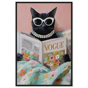 Imagem de Decoração de parede para animais de estimação Spring Magazine Feline II da Art Remedy, moldura preta, 50 x 76 cm