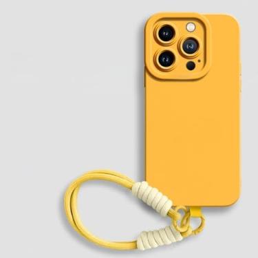 Imagem de Capa de silicone líquido para iPhone 16E 14 15 16 Plus 12 11 13 Pro Max Mini X XR XS MAX, alça de pulso e capa macia, amarela, para iPhone 12 Pro Max