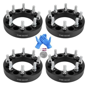 Imagem de 8 x 6,5 espaçadores de roda 3,8 cm (8 x 165,1 mm) PCD 126,15 mm furo do cubo M14 x 1,5 pinos adaptadores de roda de alumínio 4 peças acessórios de roda de carro peças adequadas para Silverado 1500
