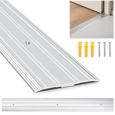 Imagem de Limiar de porta de alumínio - 91,4 cm C x 12,7 cm L 1 peça limiar de porta externa com furos pré-perfurados e parafusos de expansão, limite de perfil plano de sela canelada, antiderrapante, evita