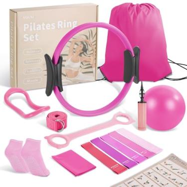 Imagem de VIJLXI Kit essencial de Pilates - Kit de pilates para mulheres com anel e bola de Pilates, 5 faixas de resistência para iniciantes - Treine os músculos, flexibilidade e força do núcleo