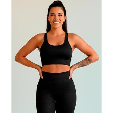 Imagem de Top Fitness Suplex Poliamida Estampado com Bojo Zanca Modas Cor:PretoT