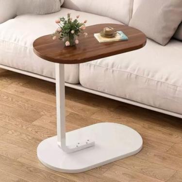 Imagem de Mesa Lateral para Sofá e Cama com Base de Ferro e Tampo MDF – Mesa de Apoio para Notebook Portátil Moderna(marrom/branco)