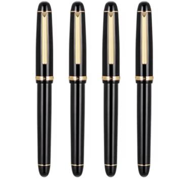 Imagem de AXPTI 1-5 peças de caneta-tinteiro de metal preto dourado EF F M ponta de irídio, material de escritório escolar, canetas de tinta, artigos de papelaria para presente (4 peças x 350,F)