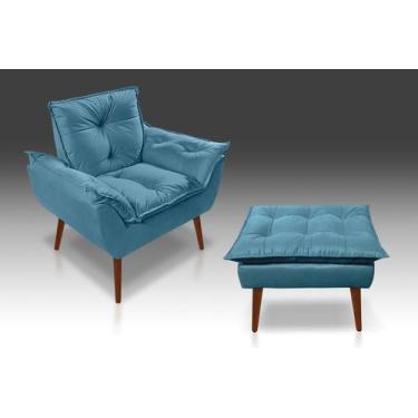 Imagem de Kit 01 Poltrona Opala +01 Puff Opala Suede Azul Claro-ALTO PADRÃO  - C