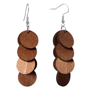 Imagem de Zszkoz Brincos redondos de madeira boêmios para mulheres, leves, feitos à mão, geometria natural, joia de declaração, Small, Madeira, Sem pedra preciosa