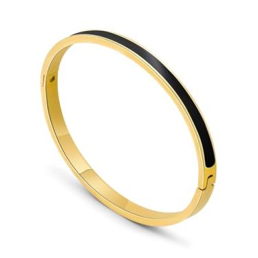 Imagem de Pulseira feminina de aço inoxidável banhado a ouro 18 quilates | Presente de joia de zircônia cúbica minimalista delicada para ela, design simples e durável para uso diário, Medium, Aço inoxidável