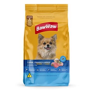 Imagem de Ração Baw Waw para cães adultos Sênior pequenos e minis sabor Carne, Frango e Arroz - 5kg