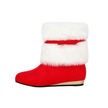 Imagem de Botas de neve femininas modernas e casuais versáteis modernas e legais com laço de manga inferior plana para inverno quentes, Vermelho, 38