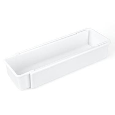 Imagem de Organizador de canudo expansível para armário, organizador de gaveta reutilizável ajustável de plástico para a maioria dos canudos, garfos, facas, colheres e colheres longos e curtos (branco)