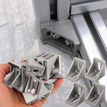 Imagem de 4 peças de suporte de canto de perfil de alumínio, fecho de suporte de junta de ângulo reto em forma de L, conector de suportes em L para padrão da série 2020 (código de canto 3030, 3,5 x 3,5 x 2,8 cm