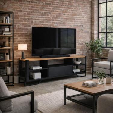 Imagem de Rack Aparador Estante Sala Corredor Industrial Metal Preta - LaCasaMia