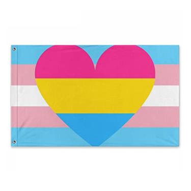 Imagem de Bandeira do Orgulho Pansexual Transgender Trans and Pan 8 x 5 pés - LGBTQIA+ Bandeiras de identidade de gênero poliéster com ilhós de latão 8 x 1,5 m - Cor vívida e à prova de desbotamento - Costura