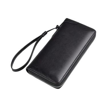 Imagem de Carteira Masculina Longa Com Zíper E Bloqueio RFID Em Couro PU De Alta