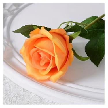 Imagem de 12 peças de buquê de rosas artificiais realistas para casamentos, aniversários e muito mais para arranjos florais e flores artificiais para decoração de casa (laranja)